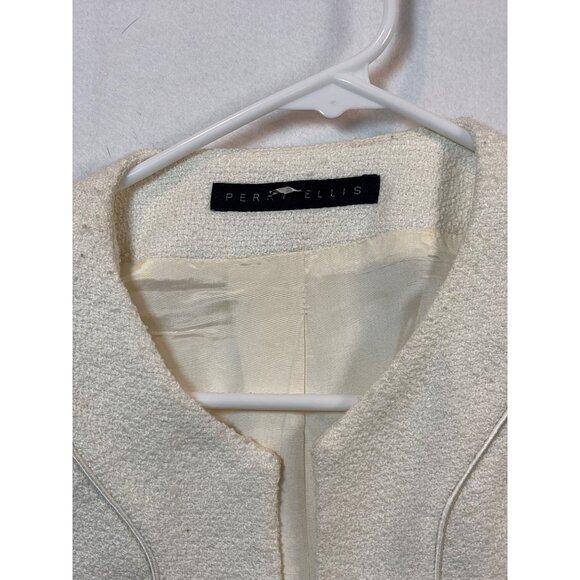 Perry Ellis Womens Textured Cream Blazer Jacket Size 8 - Picture 4 of 13